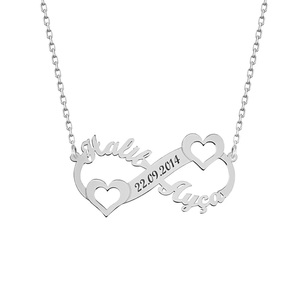 <span class=keywords><strong>Collana</strong></span> Personalizzata a Forma di Cuore <span class=keywords><strong>con</strong></span> Due <span class=keywords><strong>Nomi</strong></span> e <span class=keywords><strong>Infinito</strong></span>, Incisione Data e Numero, Gioiello in Acciaio Inossidabile Dorato per Donna, Regalo <span class=keywords><strong>con</strong></span> Nome Inciso - Product Image 2