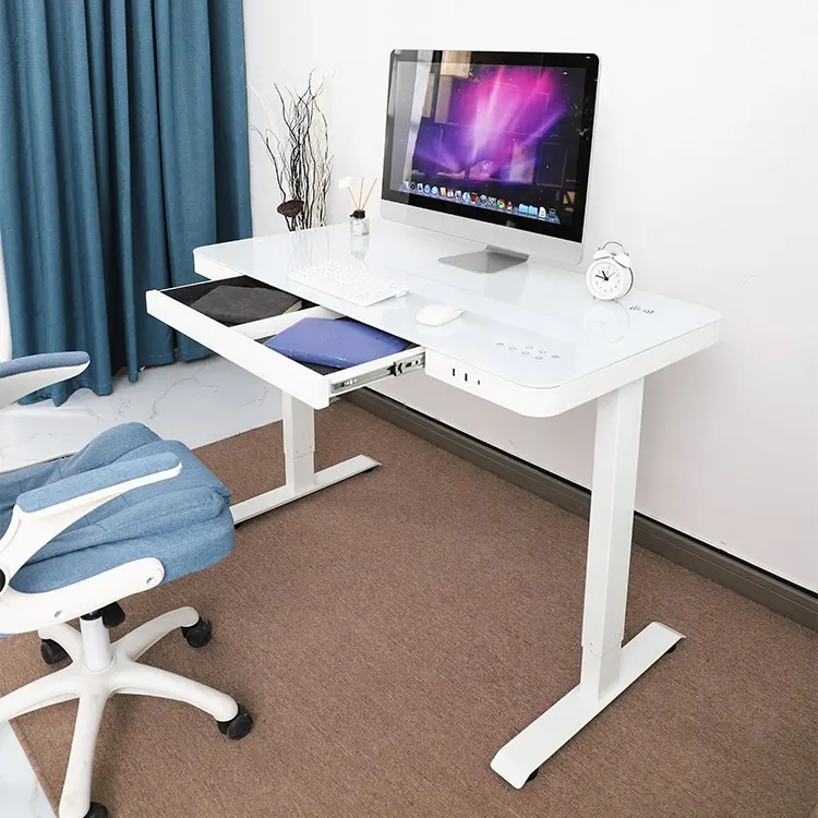 Ergonomic Home Office Wireless Charging Electric Sit Stand Glass Height Adjustable Standing Desk