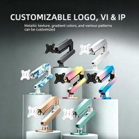 Support d'écran ergonomique à ressort à gaz avec logo personnalisé, inclinaison à 90°, couleur turquoise, en alliage d'acier ABS, support pneumatique pour écrans de 17 à 35 pouces, capacité de 2 à 10 kg