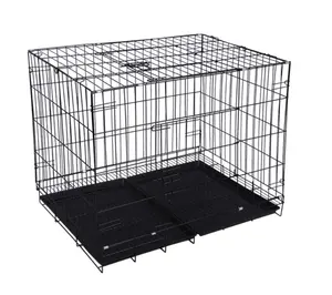Black Folding Luxury Metal Iron Pet Dog Crate With Tray