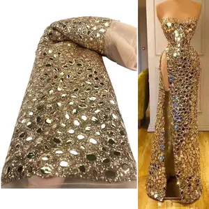 Großhandel Schöne Luxus Elegante Applique Spitzens toffe 3d Perlen Pailletten Stickerei Stoff für Abendkleid