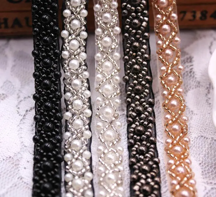 Hit163 1cm e 1.5 centimetri di larghezza All'ingrosso fatti a mano di perline passamanerie in pizzo Perle Del Merletto Beads Trim per il Vestito di stoffa