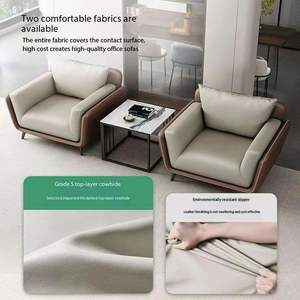 Ensemble <span class=keywords><strong>de</strong></span> canapés <span class=keywords><strong>de</strong></span> bureau modernes en cuir pour le bureau à domicile - Table basse incluse - Utilisation pour la réception et les salles <span class=keywords><strong>de</strong></span> <span class=keywords><strong>réunion</strong></span> - Product Image 4