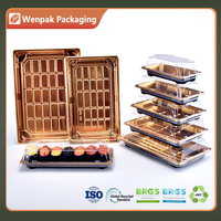 Caja Desechable de PET para Sushi para Llevar, con Tapa Antivaho Personalizable y Ajustable en Altura, Logotipo Dorado en RPET
