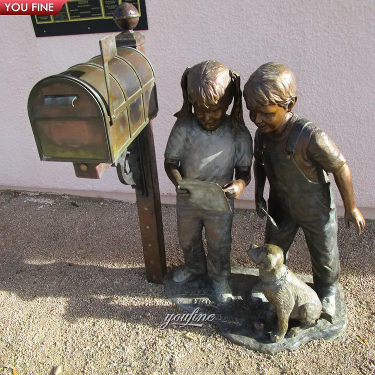 Estatua de estatua de bronce fundido para jardín al aire libre, estatua de tamaño real para niños y niñas