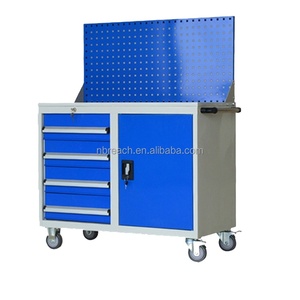 Cassetta degli <span class=keywords><strong>Attrezzi</strong></span> in Acciaio Laminato a Freddo di Alta Qualità, Armadietto Portautensili con <span class=keywords><strong>Pannello</strong></span> Posteriore, 5 Cassetti, Chiusura Centrale, 6 Ruote, Capacità di Carico 300kg - Product Image 4
