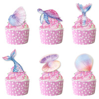 24 décorations de gâteaux + 24 moules à cupcakes en forme de coquille de tortue marine pour la décoration de fêtes d'anniversaire sur le thème des sirènes pour filles