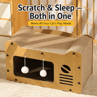 Canapé pour chat et griffoir combinés : Lit en bois pour chat avec housse amovible et lavable, design respirant, rafraîchissant et résistant aux morsures