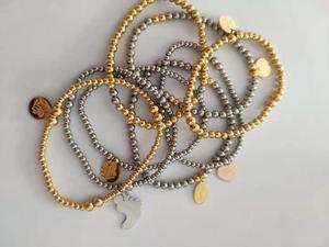 Piccolo 3mm 4mm 6mm gioielli da donna in acciaio inossidabile fatti a mano regolabili in <span class=keywords><strong>argento</strong></span> con perline a sfera in oro braccialetto elastico con perline in oro - Product Image 6