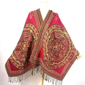 Maya civiltà Delle Donne del fiore pashmina sensazione poliestere personalizzato jacquard sciarpe pashmina metallic sciarpa