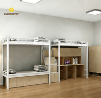 Lit superposé en acier au design moderne personnalisé pour dortoir, avec armoire, bureau en bois et échelle de rangement intégrée