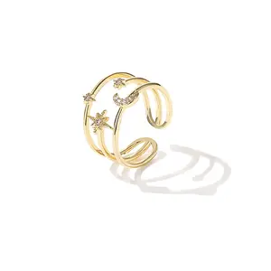Set di anelli regolabili a forma di luna in ottone placcato oro 14K su misura per gioielli più popolari