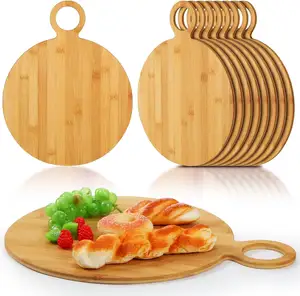 Factory Direct round bamboo Wooden Charcuterie Board with Handle Bulk Sale of Wood Cutting Boards for Chopping Blocks