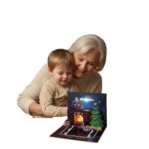 Tarjeta de Navidad Interactiva Mágica, Tarjeta de Felicitación 3D Pop-Up con Luz y Sonido para Celebraciones Navideñas - Product Image 1
