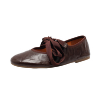 Ballerines décontractées confortables en cuir véritable souple avec nœud en satin Mary Jane pour femmes, antidérapantes