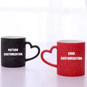 Tazas De Transferencia Vajilla Decorativa Taza En Impresión Corazón Mango Sublimación Cambio De Color Cerámica Taza De Calor Personalizada