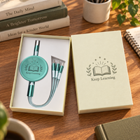 Kabel USB Multi Tip Promosi dengan Kotak Hadiah Bergambar untuk Pelajar dan Badge Cetak di Tengahnya, Kabel Pengisi Daya USB