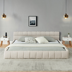 Cadre de lit king-size moderne de luxe en tissu chenille doux avec structure en bois élégante, mobilier de chambre rembourré - Product Image 3