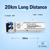 Modul SFP Gigabit 1.25G IIIV Hot Pluggable 20km Jarak Jauh 1310nm Konektor LC Duplex SMF DDM FTTH Jaringan Pusat Data