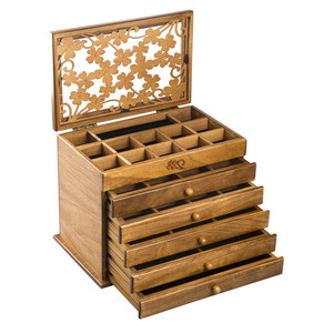 Wooden Jewelry Box for Women Real Wooden Earrings Rings Necklace Bracelet Holder Organizer Box with Clover Patterns