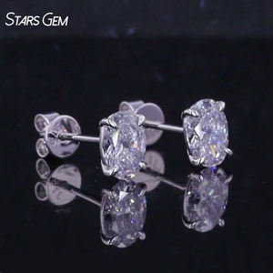 Pendientes de Diamantes Cultivados en Laboratorio StarsGem, Oro Sólido de 9K, 0.7ct*2, DEF VS, Corte Ovalado, 4 Puntas, Solitario Clásico, Unisex - Product Image 2