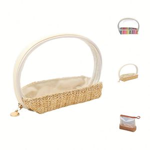 Pochette de maquillage transparente en PVC, sac cosmétique portable en paille pour l'été, la plage, les voyages, vente en gros, cadeau de vacances, trousse de toilette et de maquillage - Product Image 2