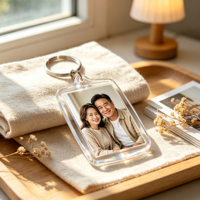 20 Stück Rechteckige Acryl UV-Bedruckte Blanko Doppelseitige Transparente Foto-Schlüsselanhänger mit Einsteckfach und Schlüsselring für Familie & Freunde