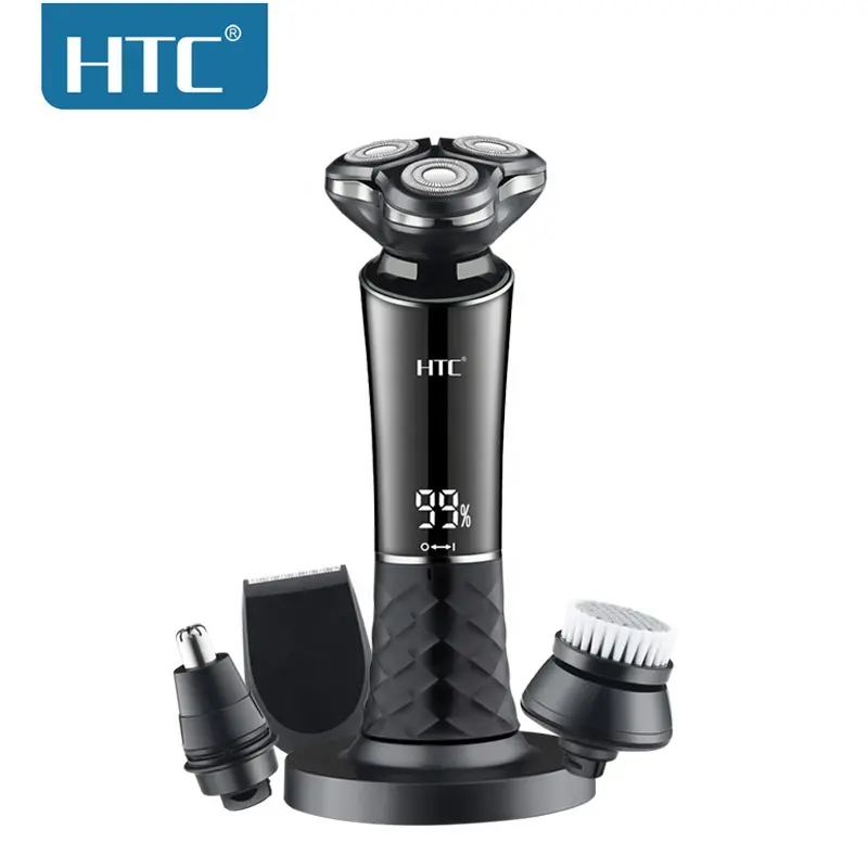 HTC GT-689 IPX6 fully washable rechargeable multi-functional 4 in1 LED men's beard shaver ear and nose hair trimmer face brush