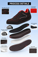 Chaussures de sécurité basses AOXIANG confortables à embout d'acier pour la construction, en cuir microfibre noir, semelle intermédiaire injectée, semelle extérieure.