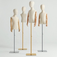 Mannequin d'Affichage pour Vêtements d'Enfants, Buste Supérieur, Bras en Bois Réglables, Base Métallique pour Boutique de Mode