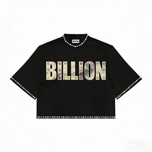 <span class=keywords><strong>Camiseta</strong></span> Personalizada de Fabricante Estilo Vintage Extragrande con Hombro Caído, Corte Boxy, de Algodón Pesado, Corta, con Pedrería y Efecto Desgastado - Product Image 1