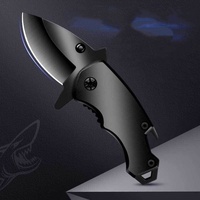 Couteau de poche multifonctionnel tactique mini, tout noir, pliable, pour le camping et la randonnée en plein air