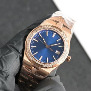 Reloj de Lujo 1205 con Caja Dorada Incrustada con Diamantes, Esfera Azul Real, Fecha, Multifunción, Mecánico Automático - Product Image 3
