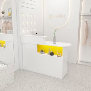 Modern <b>Small</b> <b>White</b> Wood Reception Desk High Quality Front <b>Table</b> for Beauty Salon Barber Shop Hotel & Gym - Product Image 3
