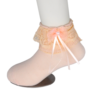Nouvelles chaussettes slouch mignonnes de style princesse pour enfants en coton tricoté respirant avec dentelle avec un nœud de fleur de cheville pour filles bébés - Product Image 3