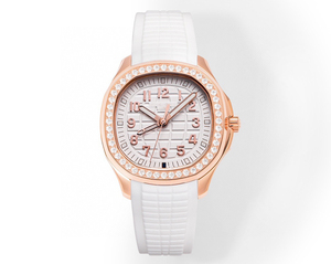 Reloj de Mujer de Alta Gama con Bisel de Diamantes, Esfera Blanca, Cristal de Zafiro Resistente a Arañazos, Correa de Caucho de Alta Calidad para Vestir - Product Image 1