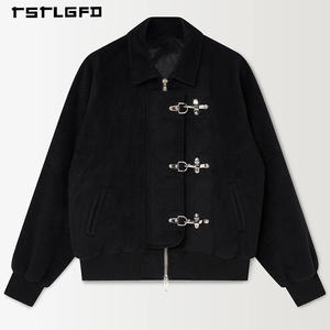 <span class=keywords><strong>Veste</strong></span> d'homme élégante personnalisée, style vintage d'hiver, <span class=keywords><strong>noire</strong></span>, coupe universitaire décontractée, avec fermoir métallique et mélange de <span class=keywords><strong>laine</strong></span> - Product Image 4