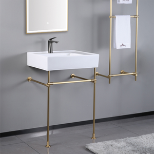 <span class=keywords><strong>Lavabo</strong></span> de salle de bain en céramique haut de gamme européen Support de <span class=keywords><strong>lavabo</strong></span> rectangulaire Lavabos <span class=keywords><strong>sur</strong></span> <span class=keywords><strong>pied</strong></span> avec support encadré en cuivre - Product Image 3