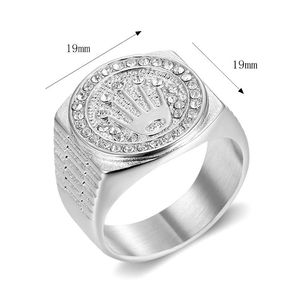 yunnique Men's Stainless Steel <b>Crown</b> <b>Ring</b> Pave Setting Silver Color Gift Jewelry - Product Image 5
