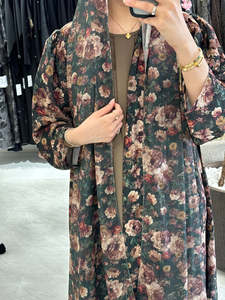 Vestido Largo Modesto con Estampado de Flores Personalizado Leduo, Abaya con Puños Fruncidos para Mujeres Musulmanas - Product Image 2