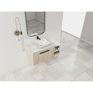 Modern Design Float Bathroom Vanity With Ceramic Sink White Stone Slab <b>Small</b> Storage <b>Shelves</b> Soft Close - Product Image 3