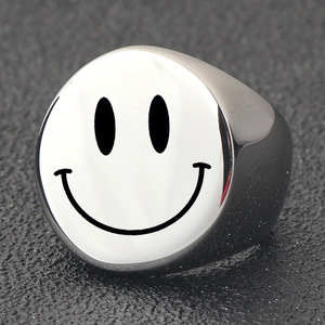 Bague ronde avec visage souriant en acier inoxydable, 22mm, bijoux unisexes, cadeau - Product Image 4