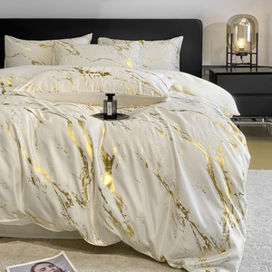 Parure de lit de luxe ultra douce effet soie, broderie lavée à l'eau, 4 pièces, housse de couette et <span class=keywords><strong>drap</strong></span> <span class=keywords><strong>plat</strong></span> pour mariage, hôtel, toutes saisons - Product Image 1