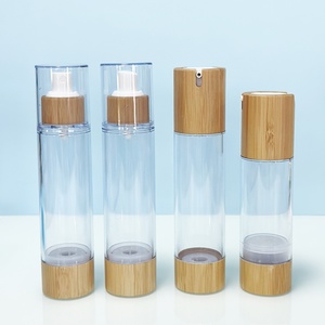 Customized Design Eco-friendly 5g 10g 15g Coated Sprayer Cream Bamboo Airless Lotion <b>Bottles</b> with <b>Pump</b> Glass Cosmetic Packaging - Product Image 1