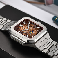 Montre mécanique automatique pour homme CARNIVAL 41 mm en acier inoxydable, affichage des phases lunaires, 24 heures et du jour de la semaine