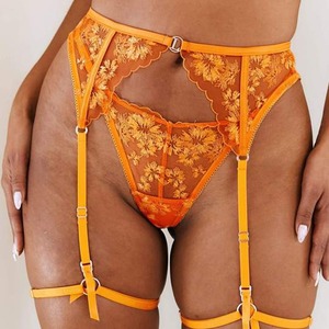 Offre Spéciale <span class=keywords><strong>Orange</strong></span> femmes Sexy <span class=keywords><strong>Orange</strong></span> Lingerie Sexy dentelle soutien-gorge culotte string ensemble broderie Bralette <span class=keywords><strong>porte</strong></span>-jarretelles - Product Image 3