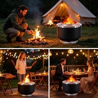 Brasero portable multifonctionnel de 24 pouces en acier inoxydable sans fumée, robuste, pour brûler du bois, avec support, chauffage extérieur pour patio
