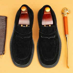 Zapatos de Vestir Negros de Ante Sintético para Hombre, con Punta Cuadrada, Sin Cordones, para Todas las Temporadas, Color Sólido, Suela de Goma, Envío Directo - Product Image 2