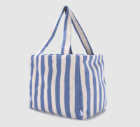 MINFUNG 2026 Neu eingetroffene Sommer Strandtasche für Damen mit individuellem mehrfarbigem gewebtem Etikett, großem Fassungsvermögen und gestreiftem offener Verschluss