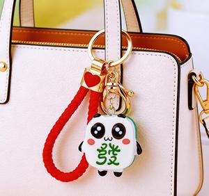 Porte-clés en alliage de zinc et résine, motif Mahjong Panda mignon, pendentif tuile de richesse, porte-bonheur pour <span class=keywords><strong>voiture</strong></span> et accessoire pour sac d'école pour femmes, cadeau en gros - Product Image 4